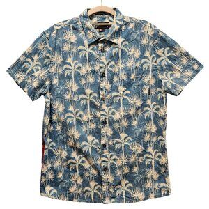 Baja Llama Button Up Shirt Mens M Blue Pocket Palms Trees  vacation breathable